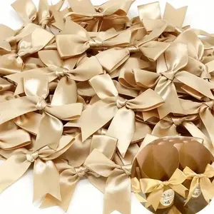 50 pieces of cotton silk tassel gold ribbon tail bow gift box packaging party decoration mixed color bow, craft bow, lightweight bow, mini bow, wedding Christmas party decoration, DIY sewing patch, Valentine's Day gift, Gift wrapping supplies