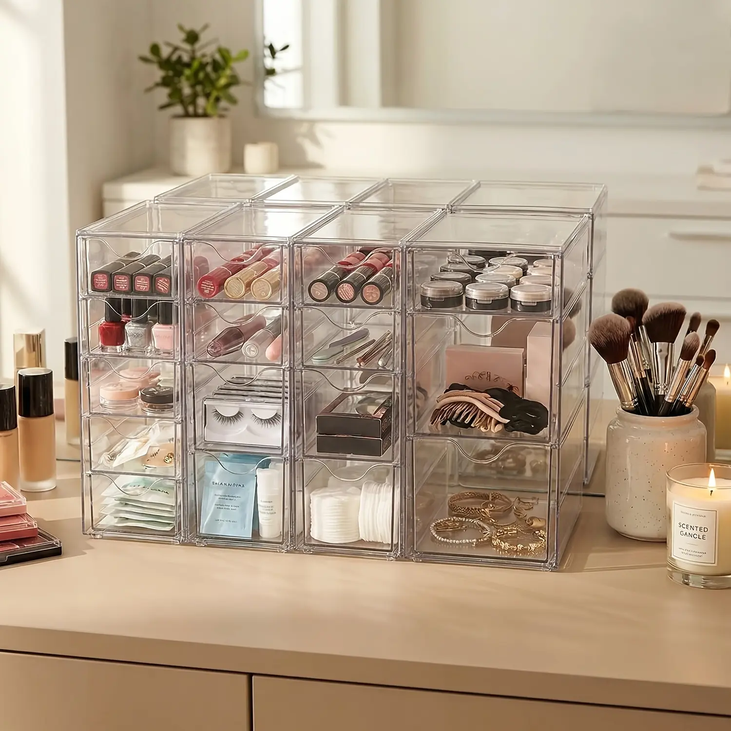Acrylic Organizer with 8 Drawers/16 Drawers, Clear Makeup Organization, Desk Organizers and Accessories, Dustproof Storage Drawers for Office Art Craft Supplies