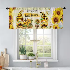 1 pc Summer Sunflower Dwarf Watercolor Printed Kitchen Curtains Valance Window Curtain Living Room Bedroom Bathroom Home Decoration 54x18 Inch