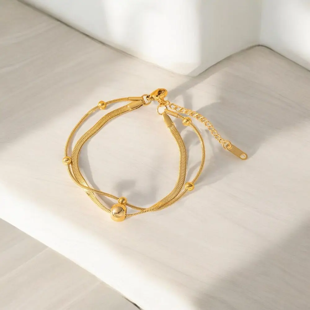 Golden Nuggets Bracelet - Gold double Bracelet