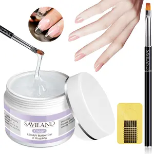 SAVILAND Builder Nail Gel Kit - 60g Clear Gel with 100 Forms & Acrylic Brush for Durable Nail Art Designs Lightweight & UV Cured