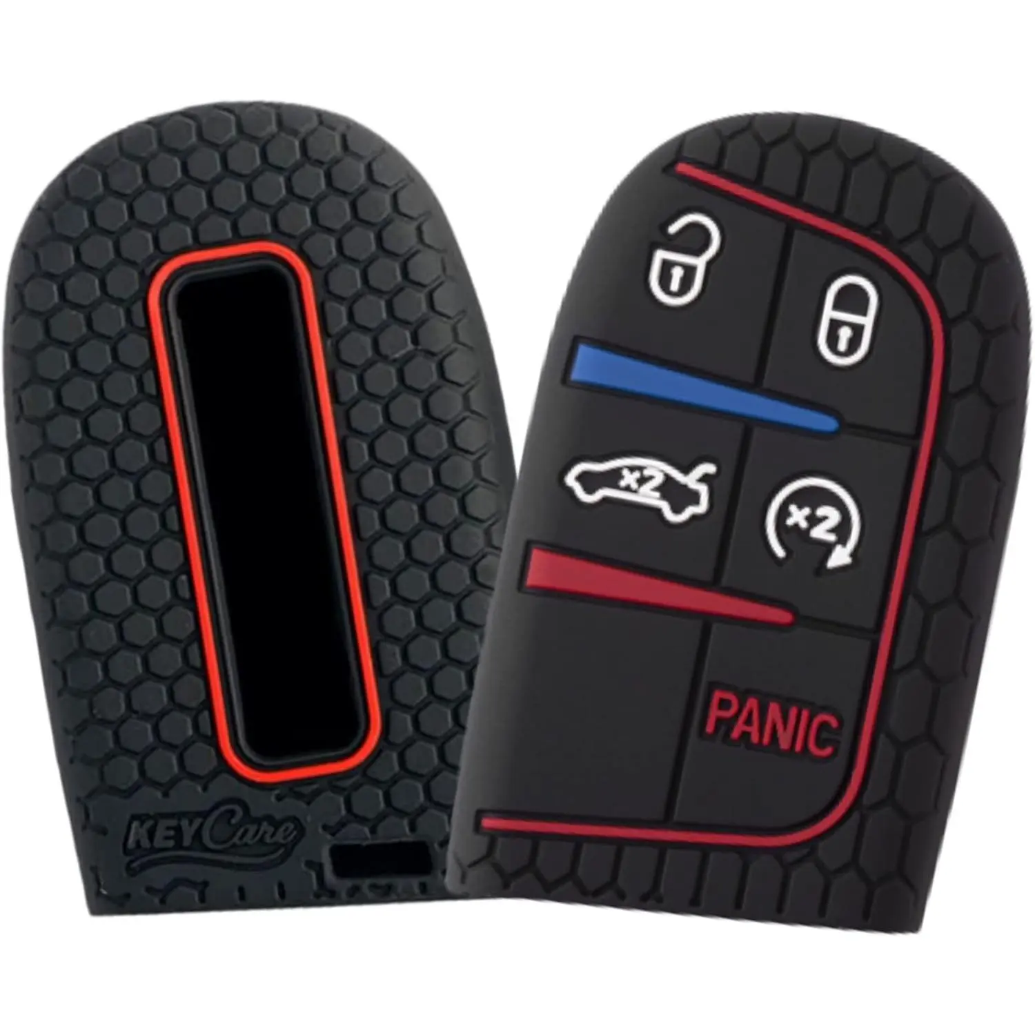 2PCS Car Key Fob Covers with Anti-Slip Grid Design & Attractive Colors, Compatible with Grand Cherokee, Renegade, Charger, Challenger, Dart, Durango, Journey 300 Push Button Start Keyfobs (Black), Modern, Soft Silicone