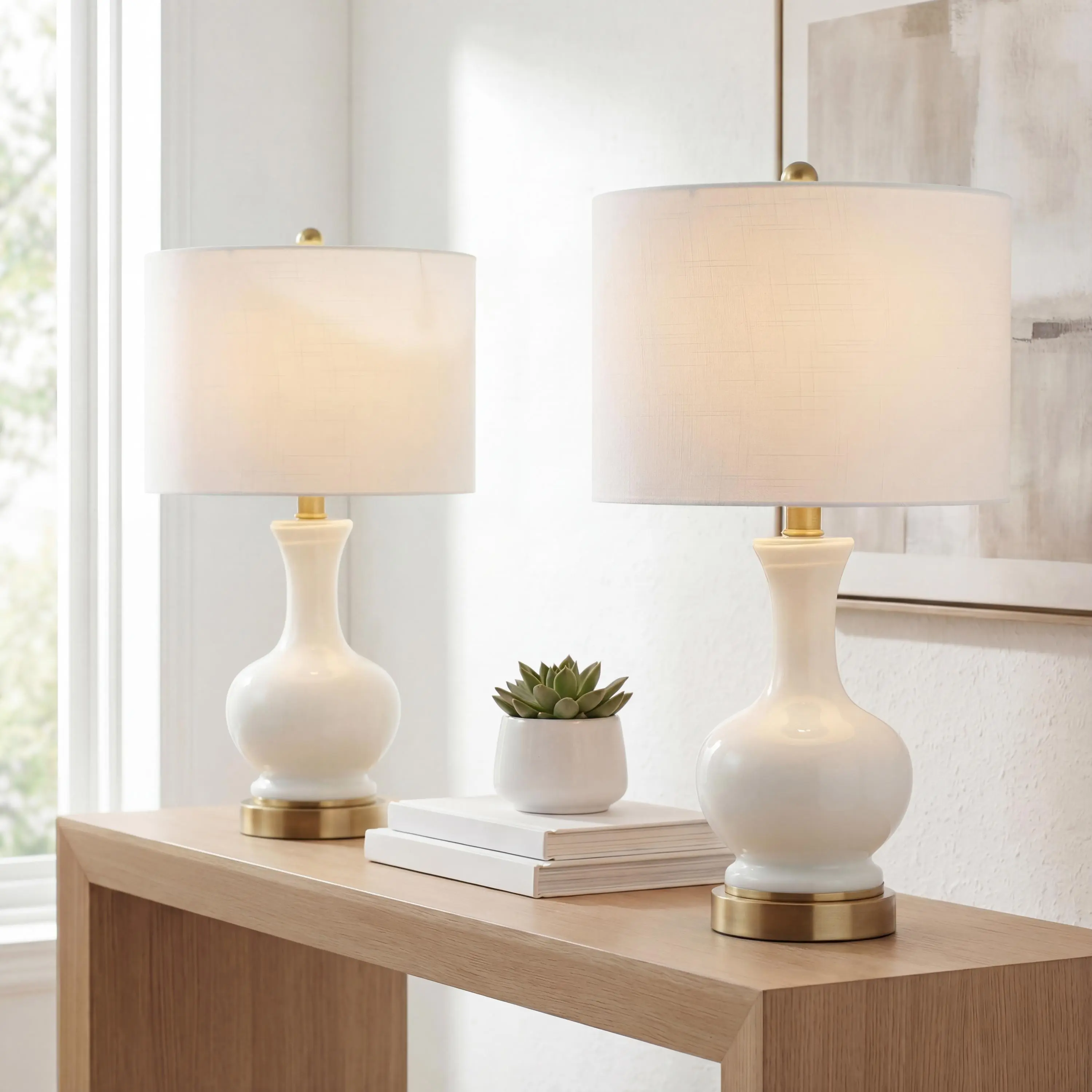 JONATHAN Y Cox Glass Metal Table Lamp, Set of 2 | Bedside Nightstand Light, Linen Round Shade, Rotary Switch, LED Bulbs Included, Transitional Style