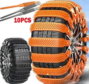 Universal Heavy Duty Anti-Skid Snow Tire Chains, 10Pack Reusable TPU Non-Slip Zip Tie Tires Chain, Compatible with Car, Light Truck, Van, SUV, Pickup Truck
