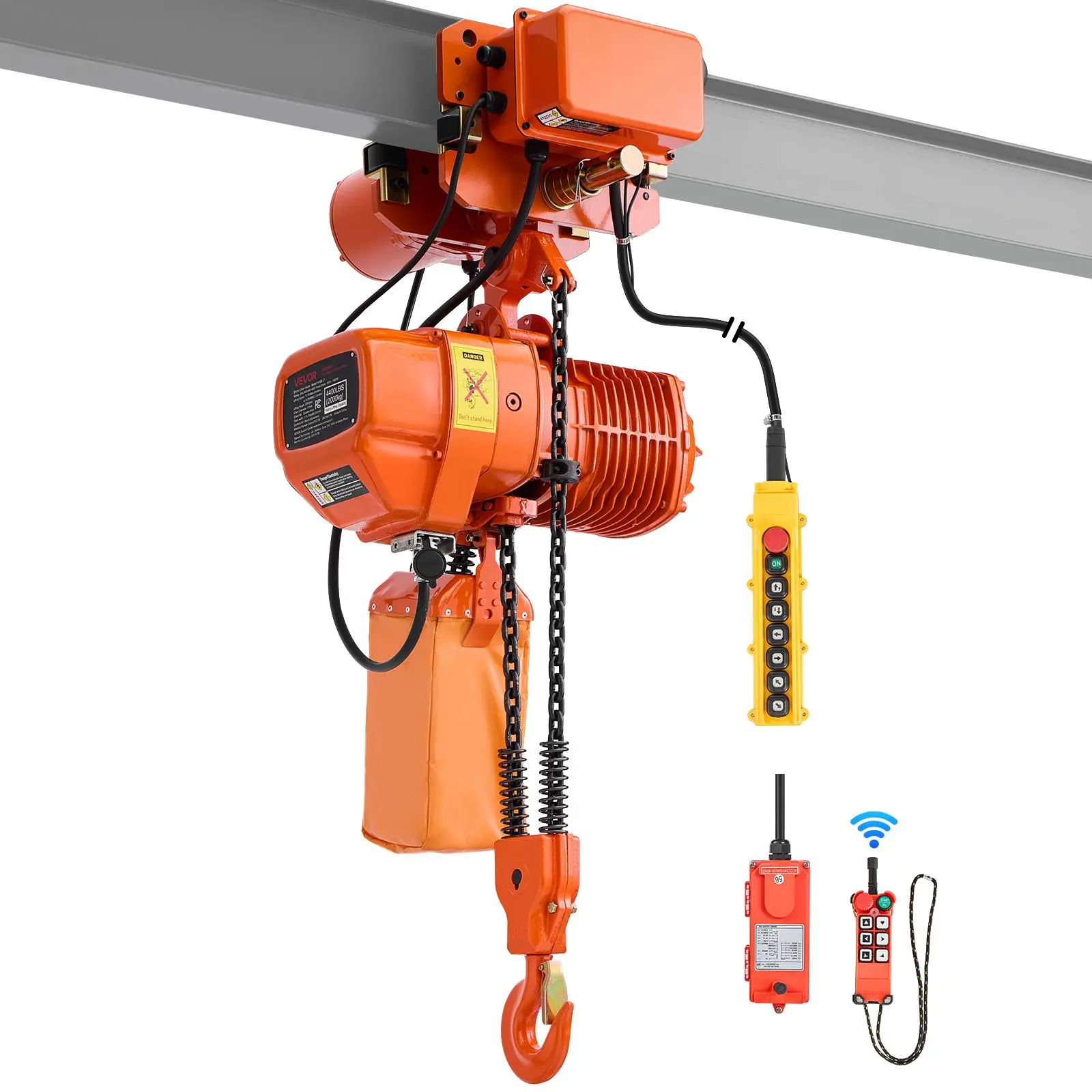 【Summerfinds】VEVOR 4400 lbs Electric Chain Hoist,20 ft Lifting HeightThree-Phase Overhead Crane with 328 ft Wireless & 16 ft Wired Remote ControlDouble G100 Chain Hoist for FactoriesWarehousesGarages