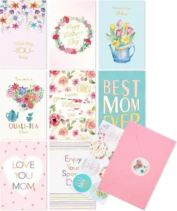 24 Pack Mother's Day Cards with Envelopes & Matching Stickers - Gold Foil Floral Happy Mother's Day Greeting Cards Bulk, 4x6 Inch with Heartfelt Wishes Inside for Mom, Grandma, Wife
