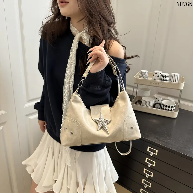 Women's 2026 New Cyberpunk Y2K Underarm Shoulder Bag - Sparkling Star Decor, Zipper Closure, Sports & Outdoor Gym Handbag for Daily Occasions