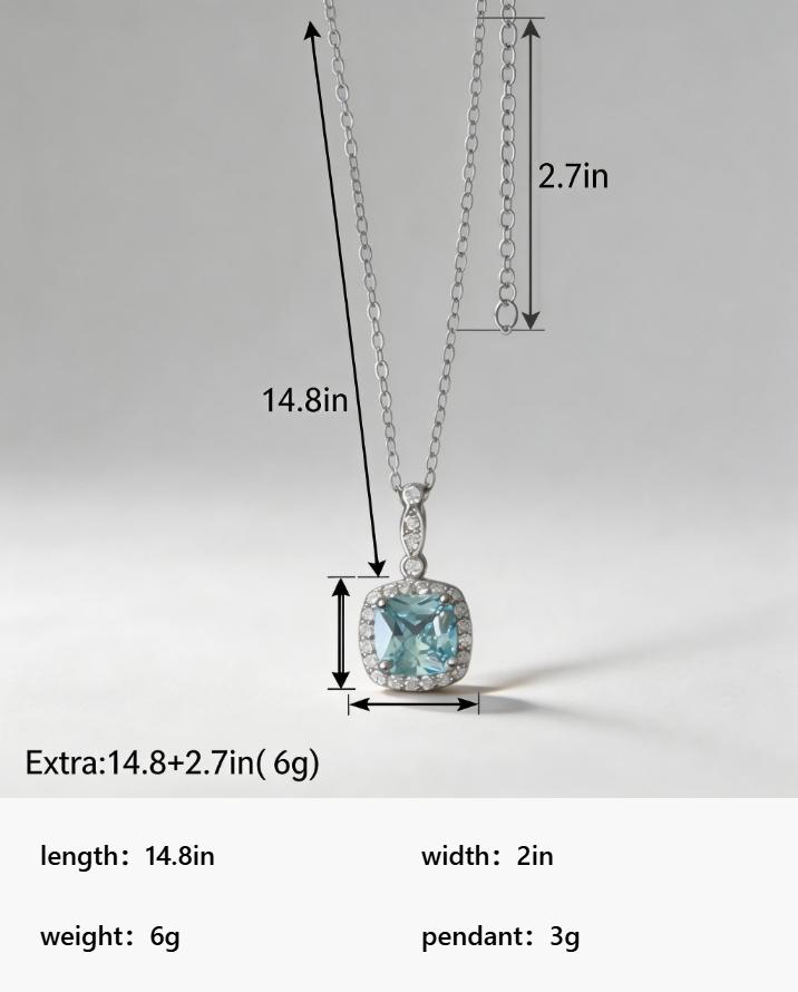 Dainty Hypoallergenic Blue Gemstone Necklace, CZ Halo, Perfect for Daily/Date, a Thoughtful Gift  Sensitive Skin-Safe Aquamarine Necklace, Adjustable Chain, a Surprise Gift for Anniversary/Prom