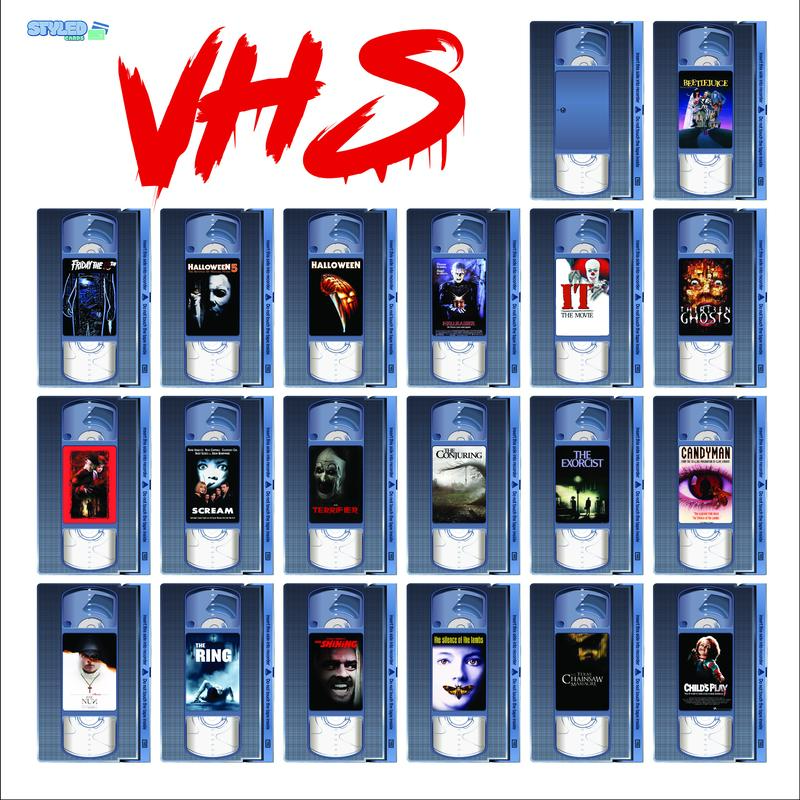 VHS horror movie rectangle vinyl sticker made with high quality vinyl and 2 per order