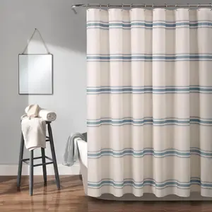 Lush Decor Farmhouse Stripe 100% Cotton Shower Curtain 72"H x 72"W Striped Print for Bathroom Decor Machine Washable