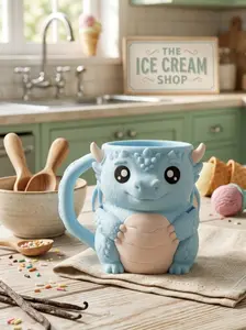 3D Printed Dragon Ice Cream Pint Holder Mug with Secret Topping Drawer | Fits 16oz Ben & Jerry's Häagen-Dazs | Fantasy Gift Cute Desk Companion Diego the Dragon