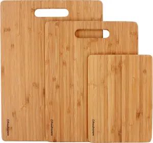 Freshware 3 Piece Bamboo Cutting Board Set – Durable Wooden Chopping Boards with Handle for Meat Vegetables & Fruits – Sturdy & Eco-Friendly Kitchen Prep Boards - Knives