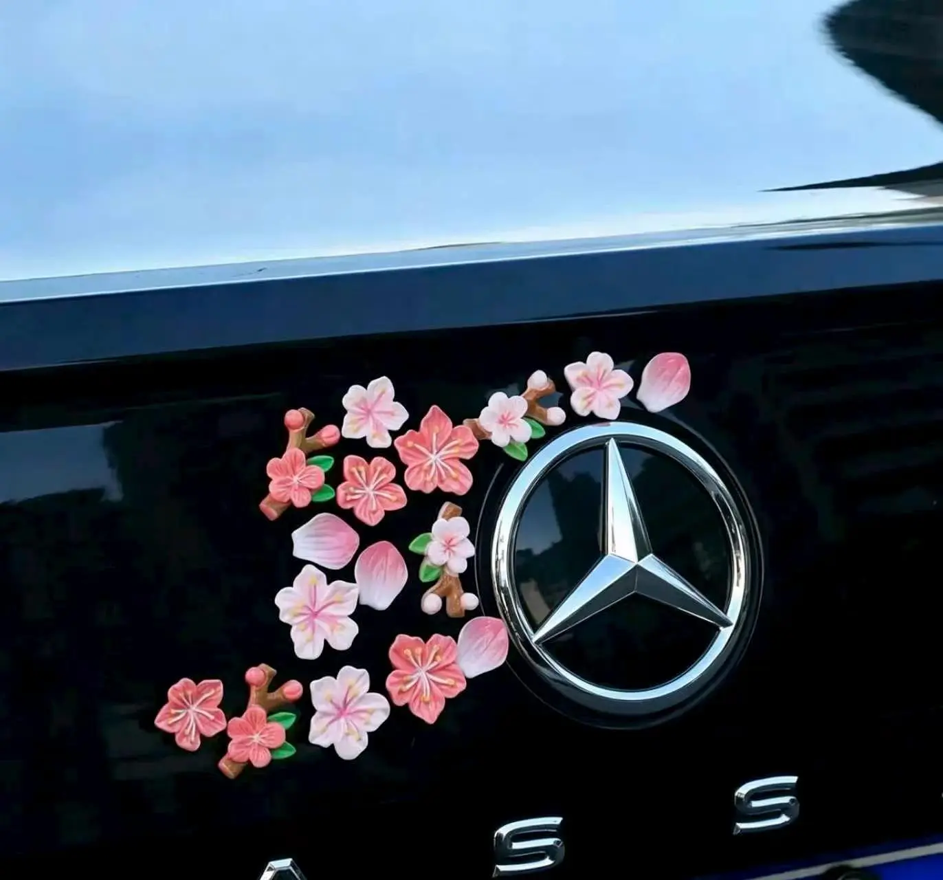 Cantaloupe Flower Car Stickers, 3D Plum Blossom Seamless 16Pcs Waterproof Floral Decals, Cute Cartoon Flower DIY Decoration Car Decals for Your Wedding Day, Self-Adhesive Floral Vinyl Stickers, Wedding Car Decor & Laptop Water Bottle Decals