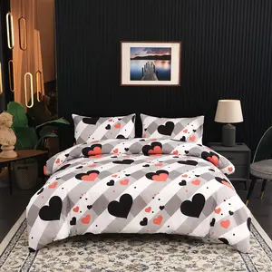 Heart Print Bedding Set, Including 2 Counts Pillowcase & 1 Count Duvet Cover without Filler, Soft Comfortable Bedding Set for Home Bedroom