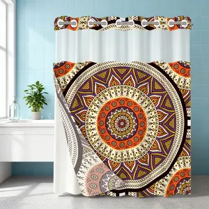 1PC double-layer large ring shower curtain, colorful mandala pattern, shower curtain, high-end quick drying hanging curtain, bathroom, curtain, waterproof, mildew proof curtain