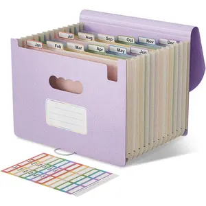 Accordion File Organizer, 13 Pockets Wheat Straw Expanding File Folder, Portable Monthly Paper Bill Tax Receipt Organizer, Letter A4 Size Document Holder with Colorful Tab-Lavender Purple