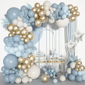 Life Dusty Blue Balloons Arch Kit, Different Sizes 18 12 10 5Inch Fog Blue Sand White Champagne Gold Latex Confetti Star Foil Balloon For Boys Baby Bridal Shower Birthday Boho Party Decorations