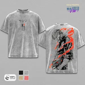 Limited Sanji Vinsmoke T-Shirt - OP Vintage Washed Anime Graphic Tee Soft Cotton Oversized Japanese Streetwear Black Suit Flame Design Harajuku Unisex Gift for Anime Fans ,Cotton Unisex Graphic T-Shirt