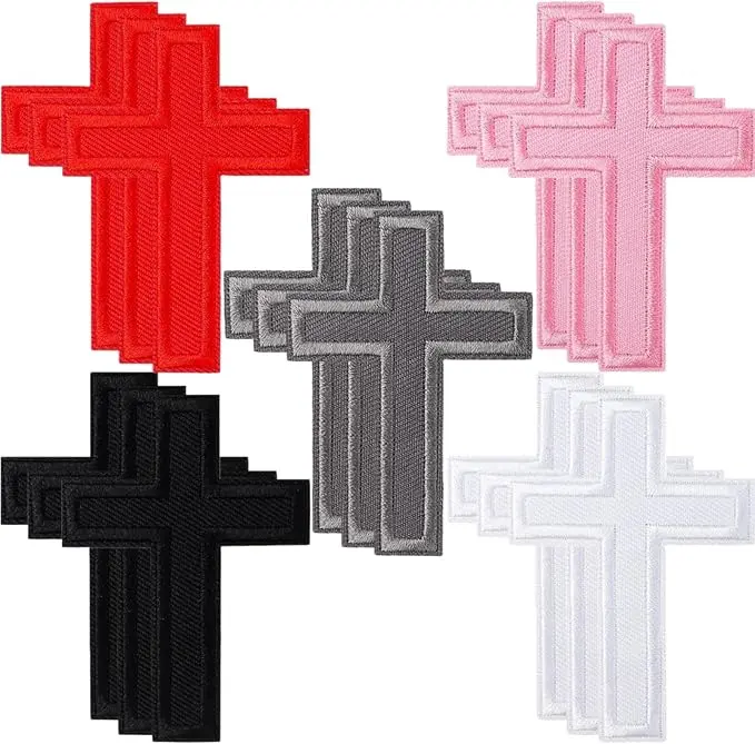 15PCS Iron on Cross Patches - Christian Cross Embroidery Iron on Patches for Clothes - Sew on Crosses Applique Decorative Patch for Clothing Jackets Jeans Hats Backpacks DIY Crafts (5 Colors)