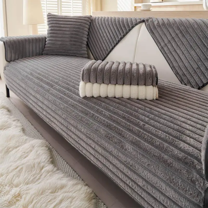 Solid Color Plush Sofa Cover, 1 Count Non-slip Sofa Seat Cushion Cover, Sofa Protector for Home Living Room Dormitory Hotel Decor, Valentine's Day Gif