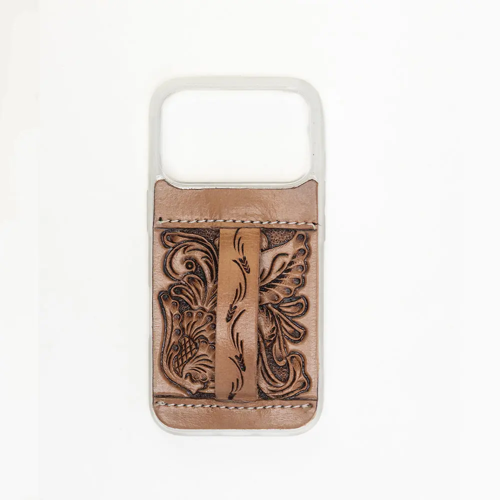 Myra Toolcrest Handtooled Leather & Plastic Cellphone Casing for iPhone 17 Pro - Lightweight Mobile Phone Accessory with Secure Protection, Device Holder