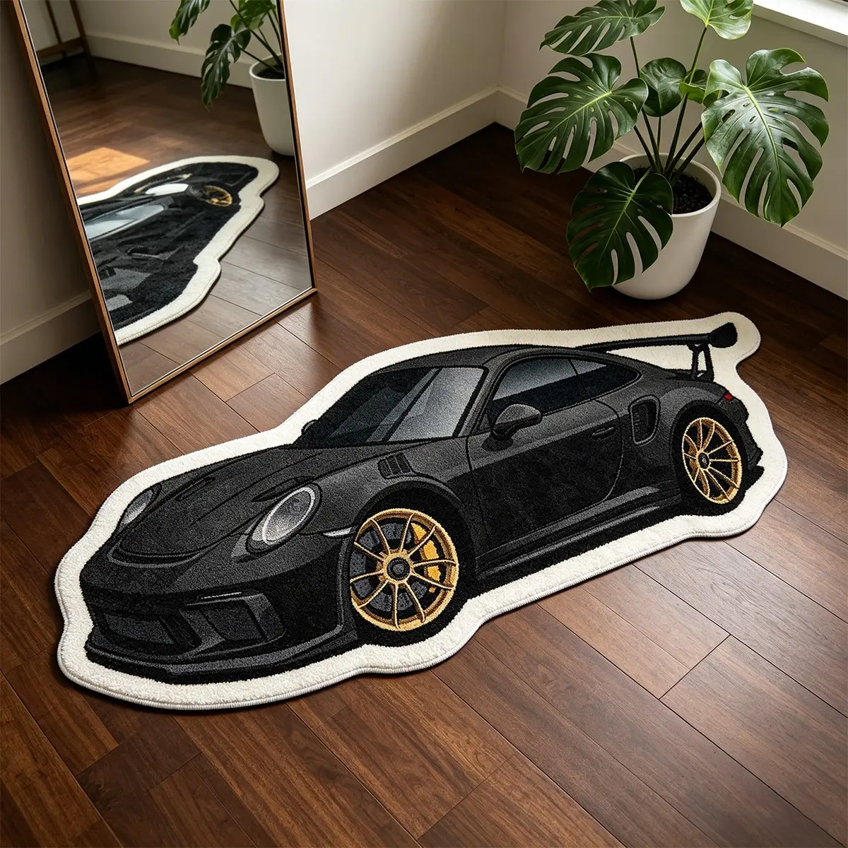Cool Retro Car Rug, Fashionable Sports Car Mat, Bedroom Bedside Gaming Room Carpet, Soft Comfortable Plush Foot Pad, Living Room Decor