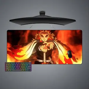 Demon Slayer Rengoku Fire Desk Mat, Flame Hashira Anime Gaming Mat, Aesthetic Manga Desk Accessory, Large Otaku Gift for Gamers, Anime Lovers Gift