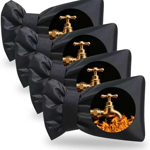 4-Pack Black Freeze-Proof Waterproof Insulated Synthetic Outdoor Spigot Backflow Pipe Cover Set (5.9" W x 8.3" H) - Heat-Resistant, Reusable, Home Winter Freezing Pipe Protection