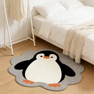 Modern Cloud Shape Penguin Theme Carpet, Nordic Style Living Room Bedroom Rug, Washable Plush Mat, Home Decor, Area Rug