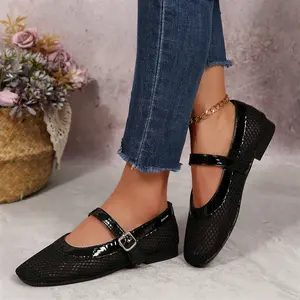 Women's Sandals Mesh Ballet Flats Buckle Strap Fishnet Dressy Summer Shoes