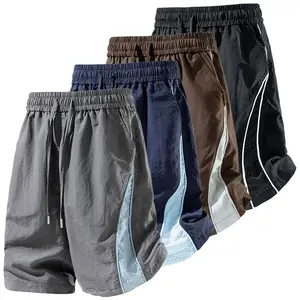 American retro color-block shorts with drawstring elastic waistband and pockets; men’s summer fashion ice silk breathable quick-dry lightweight loose beach shorts for sports, fitness, running, everyday wear, and vacations. #SummerWins #fathersdaygift