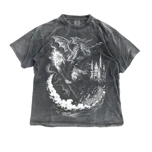 Vintage Wizard Dragon T Shirt Gothic Fantasy Castle Graphic Tee Sorcerer Magic Retro Vintage Acid Wash Medieval Witchcraft Unisex Tshirt Gift