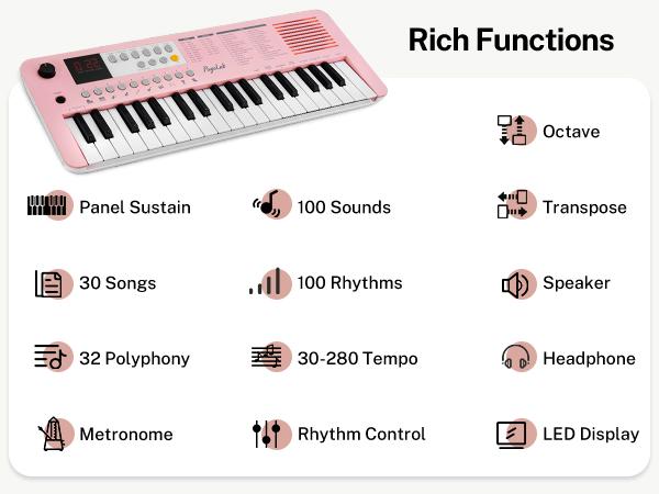 POGOLAB 37 Keys Portable Keyboard Piano, with LED Display and Built-In Speaker, Mini Piano Keyboard with Transpose and Octave Function, Small Digital Music Keyboard Gift for Beginners, Adults