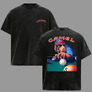 Camel Joe Pool Playing Graphic Tee Washed 100 Cotton T Shirt Retro Distressed Short Sleeve Casual Streetwear Billiards Shirt Summer Fashion Top Relaxed Fit Loose Version Crew Neck Unisex Tee for Retro Fans