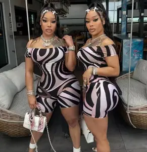 PUCCII Everything Zebra Stripe Slim-Fitting Summer Romper - Short Sleeve Y2K Style for Summer Events - 93% Polyester 7% Spandex - Womenswear Overalls Pastel Statement Suits Striped Shortsleeve Piece Crewneck