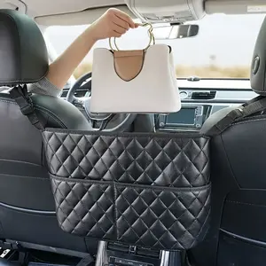 [Versatile vehicle organizer] Black Faux Leather Car Seat Organizer |   Single Storage for Wallets, Handbags, Books |   Vehicle Essentials