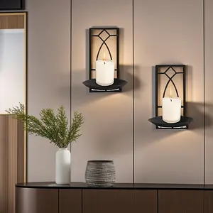 Iron Wall Mounted Candle Holder Set, 2 Pack Desktop, Wall & Home Decor, Perfect for Holiday Weddings Christmas Decoration, Vintage Candle Stand