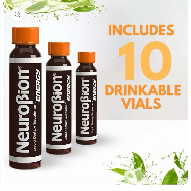 Neuro Energy Liquid Dietary Supplement 10 Viales with Amino Acids B Complex Vitamins Zinc & Chromium for Brain Health 8.5 oz - Fitness