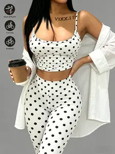 Y2K Women's Polka Dot Yoga Workout Set, Slim-Fitting Tank Top with Thin Straps, High-Waisted Cropped Leggings, All Seasons Fashion