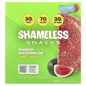 Shameless Snacks Wassup Watermelon®, Gummy Candy, 6 Bags, 1.8 oz (50 g) Each Shameless Snacks Wassup Watermelon®, Gummy Candy, 6 Bags, 1.8 oz (50 g) Each