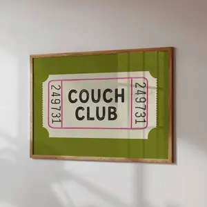 [Unframe Poster] Couch Club Ticket Print: Retro Living Room Art (Printed and Shipped)