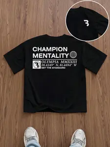 Men's Olympia Fitness Culture Crew Neck Tee, Retro Street Sport Style, Summer Sport Top, Polyester Stretch Fabric, Premium Print, Daily Outfit & Ideal Gift