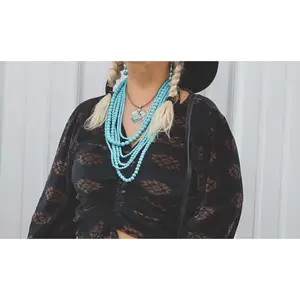 Faux Turquoise Layered Necklace - Navajo Pearls Stacked Western Statement Concho Choker, Costume Jewelry Fashion Accessory