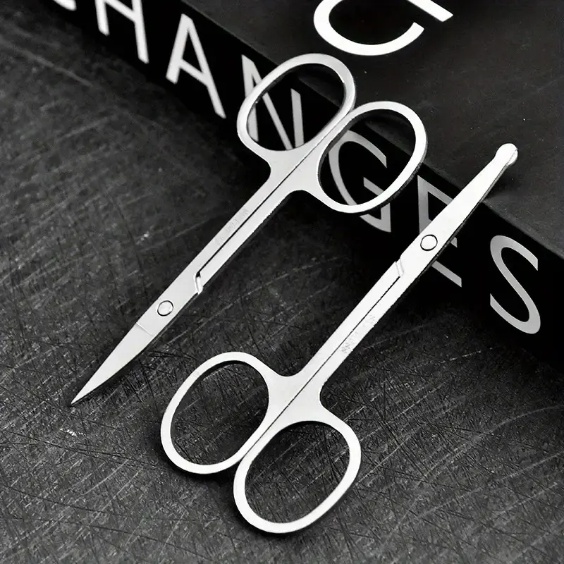 2PCS Stainless Steel Cat Hair Trimming Scissors for Eyebrows and Nose, Small Nail Tool, Precision Grooming Tweezers for Makeup，Round Head, Curved Tip, Eyebrow Trimming, Beauty & Makeup Scissors, Men's Grooming Mustache Trimmer