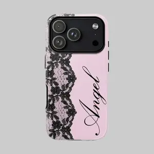 Gothic Lace & Cursive Script Smartphone Casing, Shockproof Dual-Layer Hard PC Back Cover for iPhone 17/16/16E/15/14/13/12/11 Pro Max, Strong Protection Handheld Devices Phone Accessories