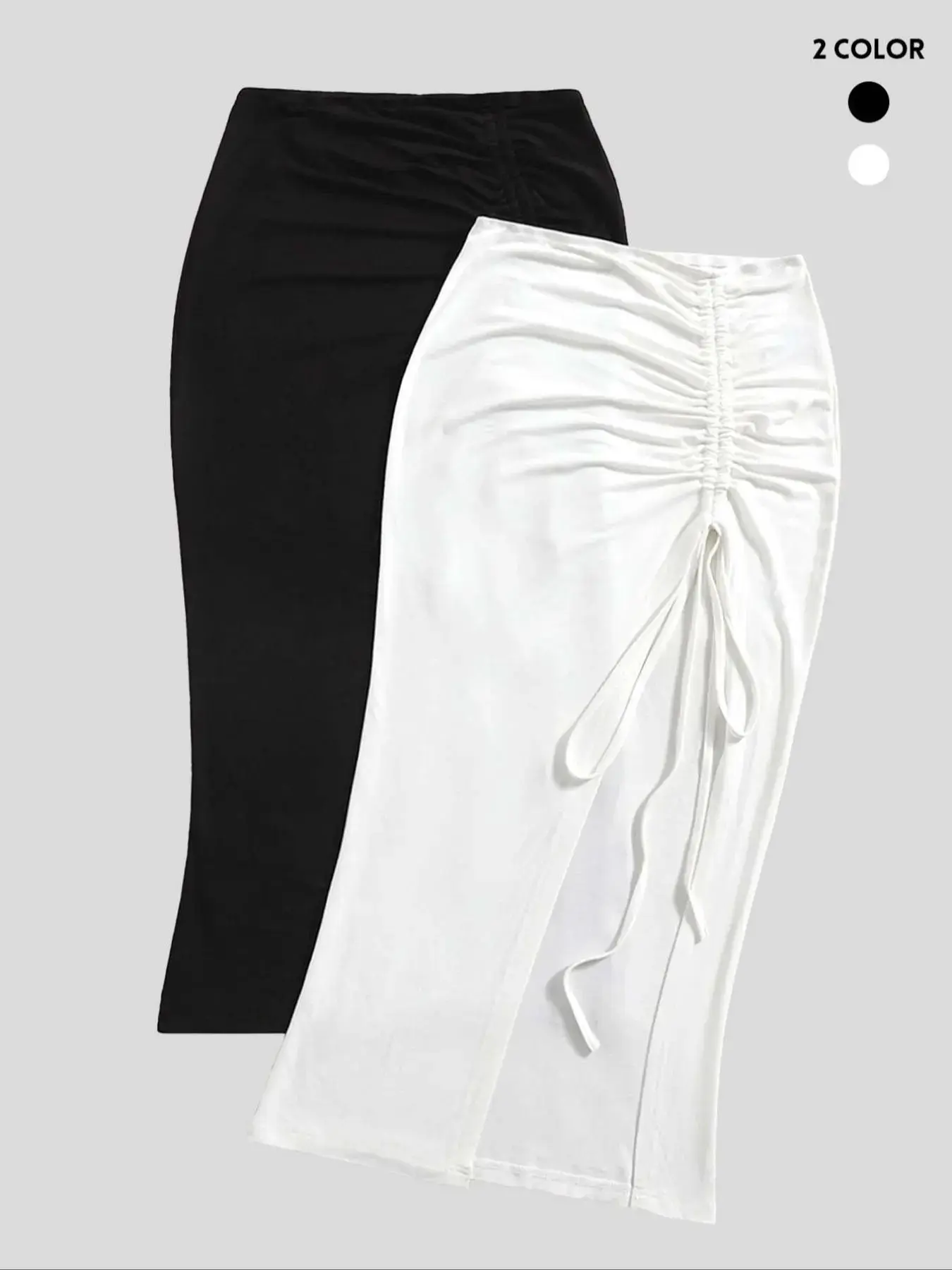 Women's Plain Ruched Tie Knot Split Thigh High Slit Skirt, Casual Slim Bodycon High Stretch Skirt, Summer Clothes Women, Fashion Women's Skirt for Daily Wear, Summer Outfits 2024, Bottom, Basic, Womenswear