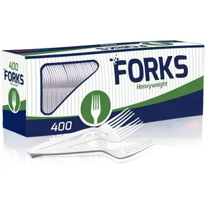 400 Pack Extra Heavyweight Disposable White Plastic Forks - Heavy Duty White Cutlery-Utensils, Parties, Dinners, Catering , Family Gatherings