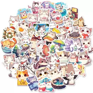 Cute Cat Diary Stickers Set, 50 Adorable Cartoon Graffiti Decals, Japanese Style Pet Life Daily Stickers, Fun and Cute Design