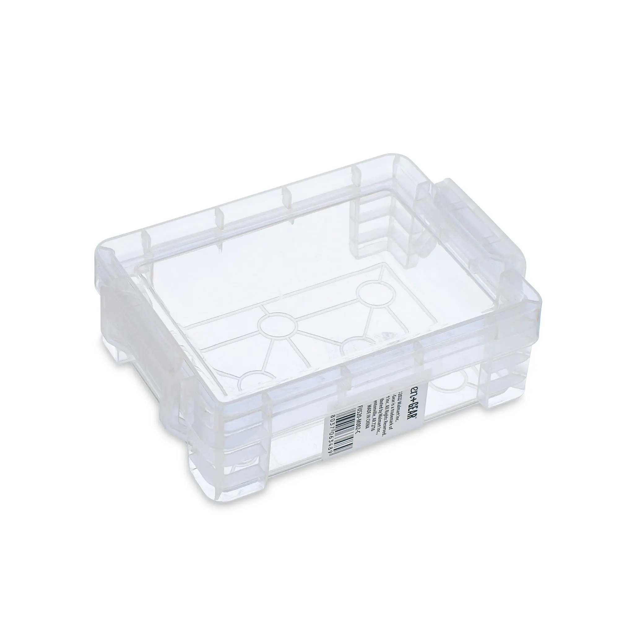 Clear Plastic Storage Box, Desktop Organizer with 4 Compartments - Small Stackable Storage Container with Snap Lock Lid - School, Office & Craft Supplies