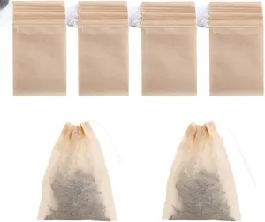 50,100,200,400  Pack Disposable Drawstring Tea Filter Bags Safe & Natural Unbleached Paper Tea Infuser Drawstring Empty Bag for Loose Leaf Tea (7 x 9, Natual Color)